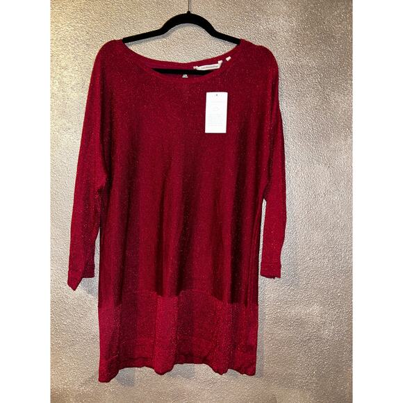 Soft Surroundings Red Metallic Cold Shoulder Sweater L NWT Holiday Festive - Picture 6 of 7
